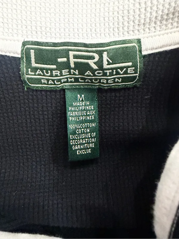 Ralph Lauren Black Quarter Zip Waffle Knit Long Sleeve Top - Image 3