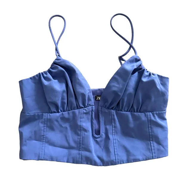 ZARA Corset Crop Top‎ Blue Sz XS - Image 2