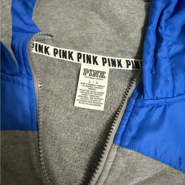 Victoria's Secret Women's Long Sleeve Gray Blue‎ Hoodie 1/4 Zip Size Large - Image 3