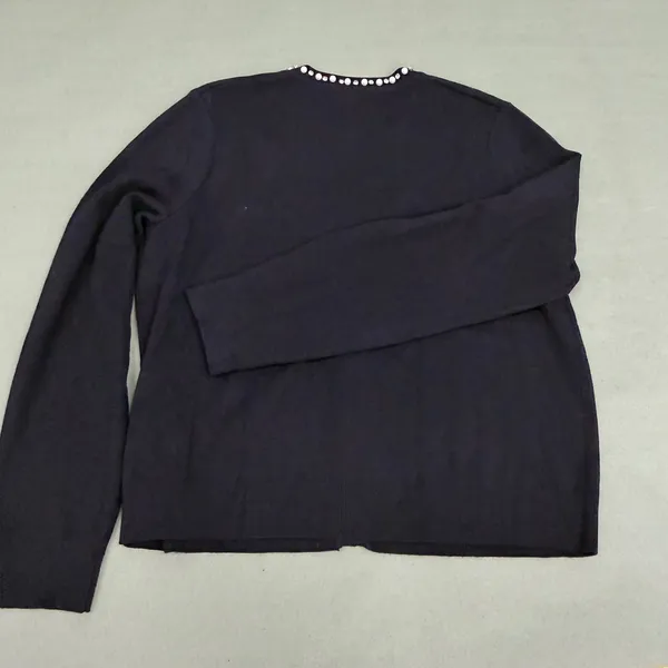 Adrianna Papell Black Pearl Rhinestone Bow Cardigan Sweater Gold Buttons Large - Image 9