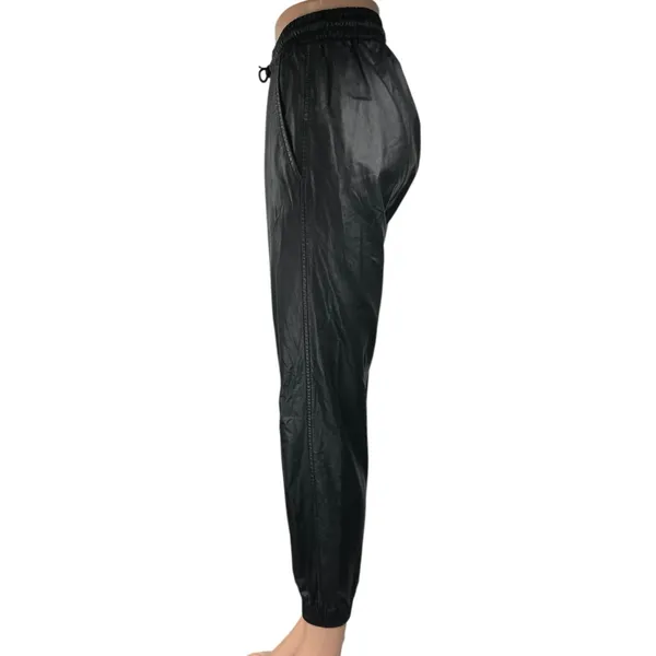 Zara Women Black Faux Vegan Leather High Rise Drawstring Jogger Trouser Pants XS - Image 2