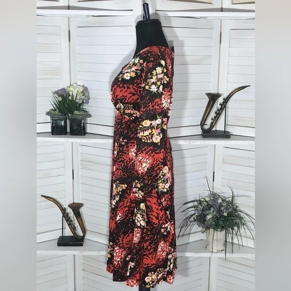 Vintage 70s Floral Dress Red Black flared sleeve boho fairy festival Ren fair M - Image 4