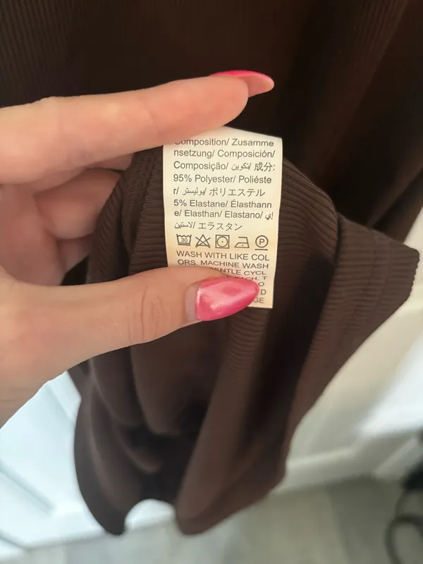 Brown Ribbed Dress with Rose Detail - Image 4
