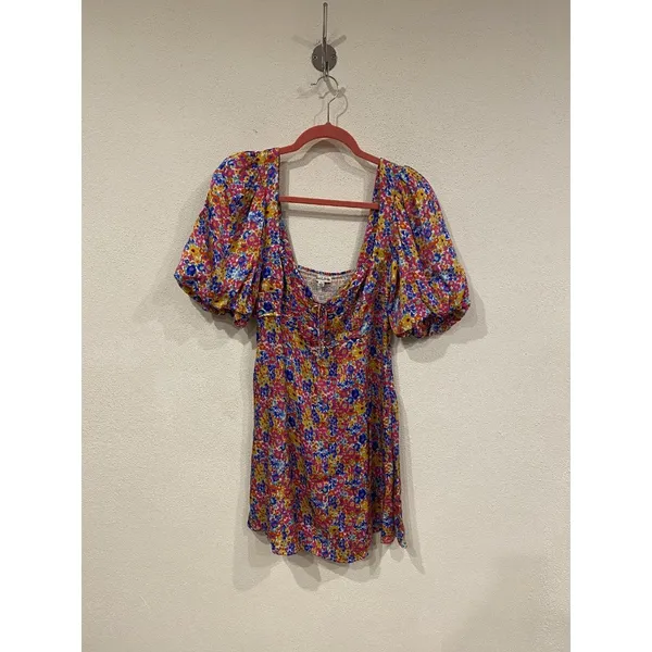 For Love & Lemons Sasha Dress Womens Large Multicolor Floral Puff Sleeve Mini - Image 3