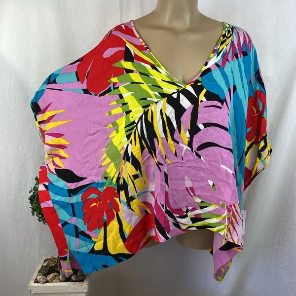 Natori Floral Print Bora Bora Short Sleeve Tunic Caftan Top NEW M - Image 6