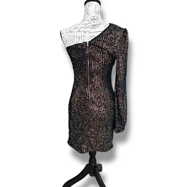 Cefian Navy Blue Sparkle Sequin One Shoulder Dress Medium NWT - Image 3