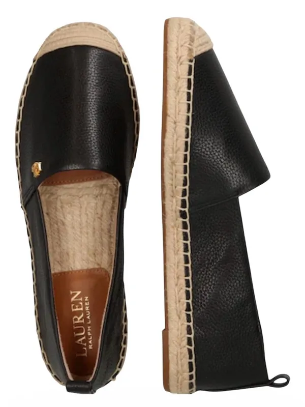 Ralph Lauren Black Leather Espadrille Slip-Ons with Natural Raffia Toe NWOT 6.5 - Image 7
