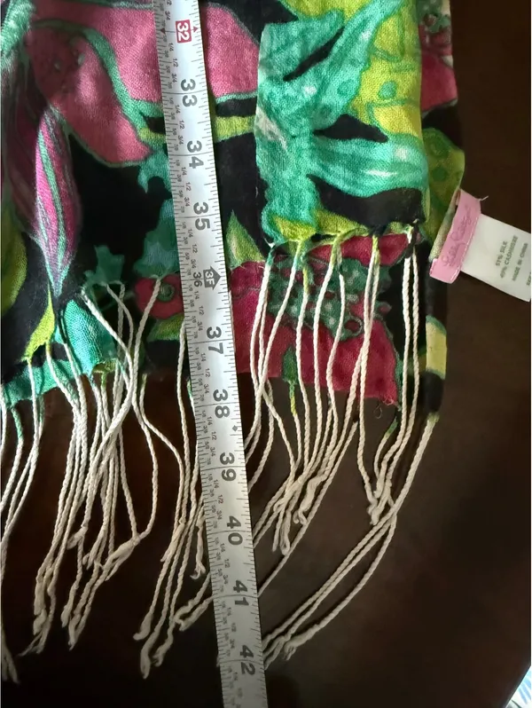 Lilly Pulitzer Floral Silk Cashmere Shawl Wrap with Fringe - Image 9