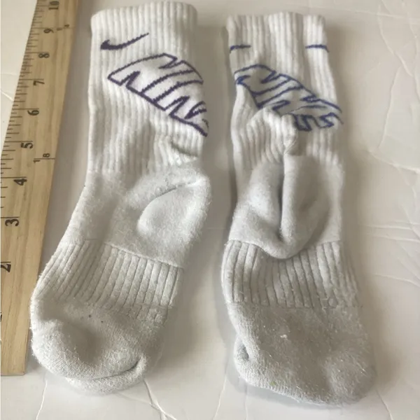 Nike White mix matched Purple and Blue Athletic Crew Socks size small - Image 5