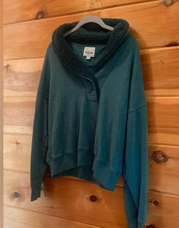 American Eagle Womens M Pullover Long Sleeve Shawl Collar Sweatshirt Green - Image 3