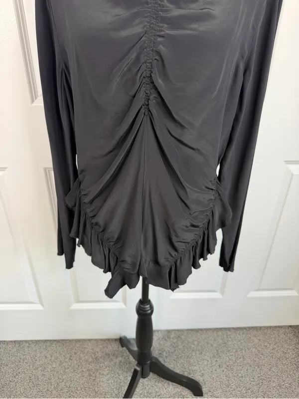 Anthropologie Massimo Dutti Black Ruched Ruffle Top Size L NWOT - Image 4