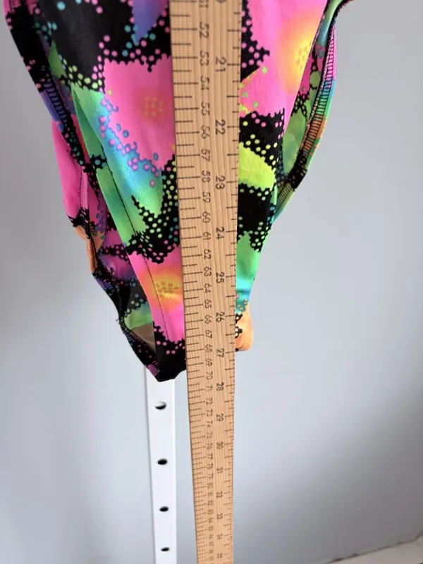 90s Neon Floral One Piece Swimsuit Pink Strappy Cross Back High Cut Y2K S - Image 3