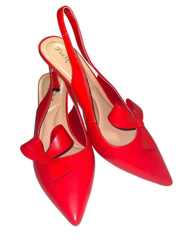 Feetquake brand beautiful red pointy toe sling back kitten 3” heels - Image 8