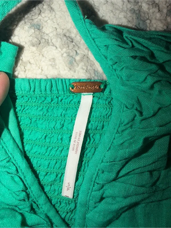 Free People Green Ruched Halter Crop Top Boho 100% Cotton Size Small - Image 4