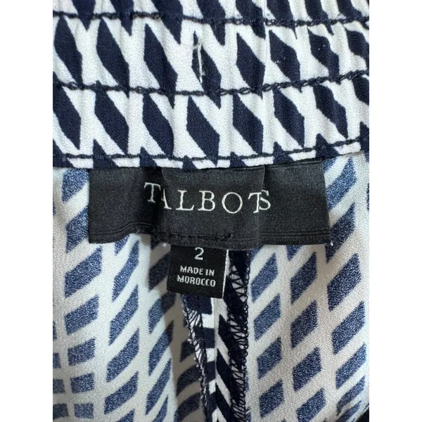Talbots 2 Navy White‎ Blue Geometric Print Wide Leg Pants Women's Career Chic - Image 6