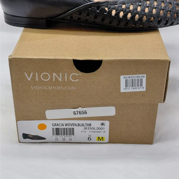 Vionic Womens Gracia Woven Leather Flats Size 6 Black Pointed Toe Comfort Shoes - Image 10
