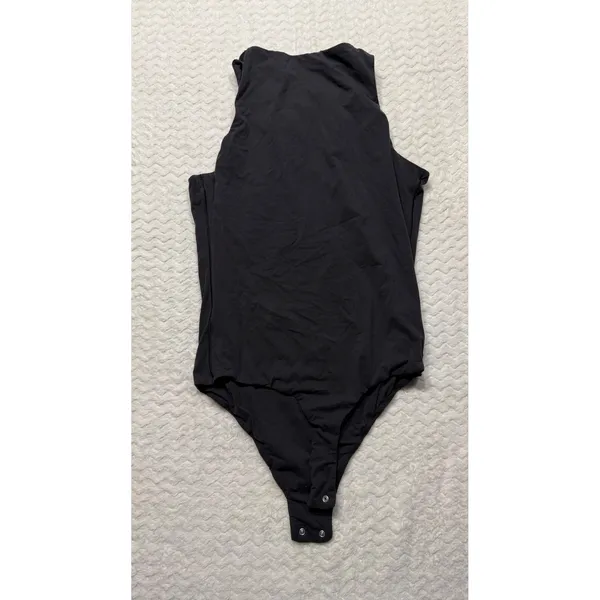 SKIMS Womens Black High Neck Sleeveless Bodysuit Size L Mock Neck Snap Gusset - Image 3