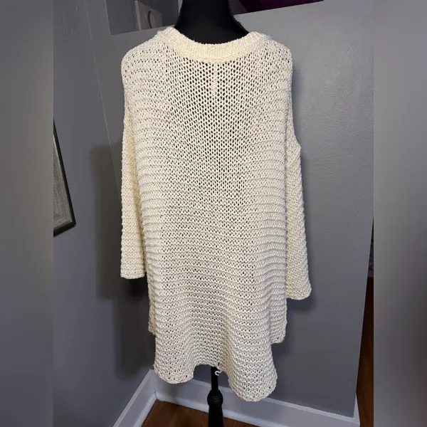 Free People Park Slope Cream V-Neck Cabincore Knit Sweater Medium. - Image 5