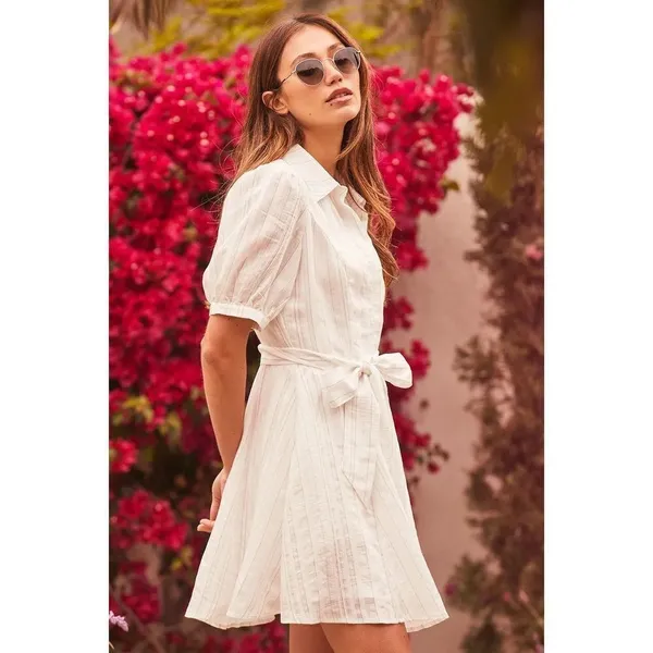 ✨Delightful Moments White Striped Puff Sleeve Button-Up Dress Lulus✨ - Image 4