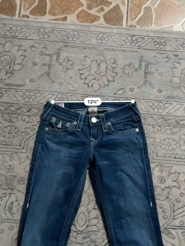 True Religion Dark Blue Boot Cut Jeans with Signature Pocket Stitching - Image 6