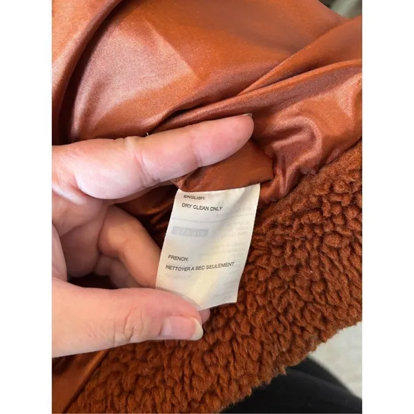 Anthropologie Elodie Faux Sherpa Teddy Coat Oversized Rust Size Medium Pockets - Image 4