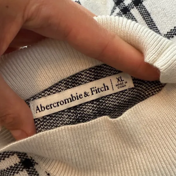 Abercrombie & Fitch Plaid Knit Pullover Turtleneck Sweater‎ Black & White Sz XL - Image 5