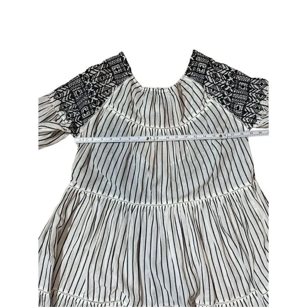 Free People Women's Boho Mini Lola Striped Dress White Black Tiered Embroidered‎ - Image 13