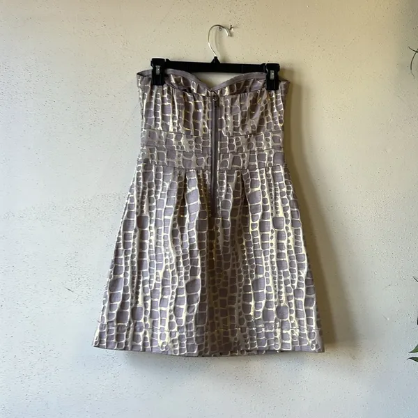 American Eagle Lavender Gold Metallic Jacquard Strapless Mini Dress Size 4 Party - Image 3