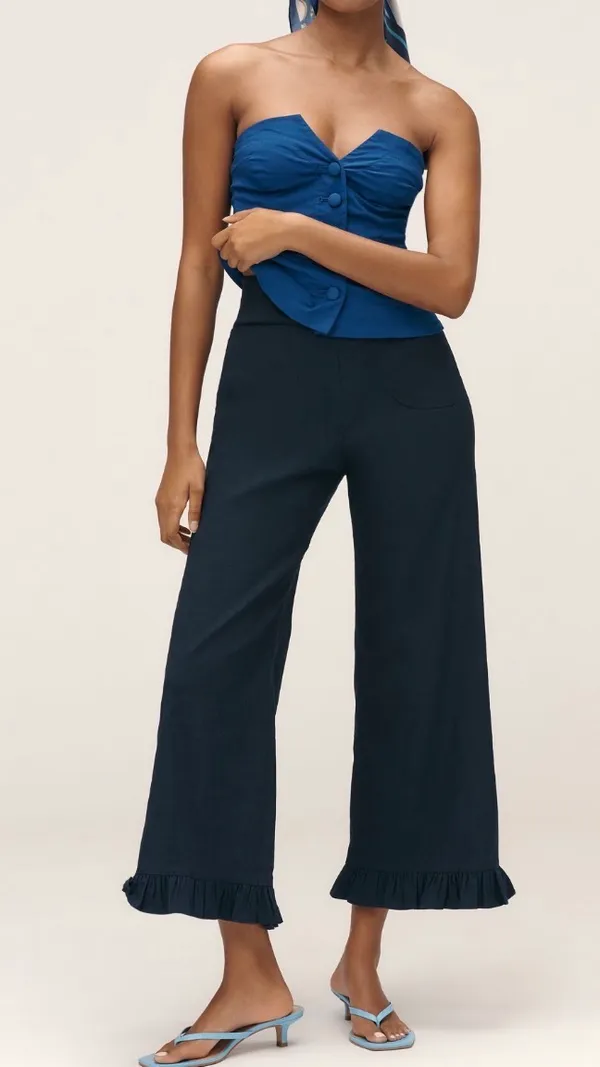 Anthropologie Maeve The Colette Ruffle-Hem Crop Wide-Leg Pants, Size 31 - Image 3