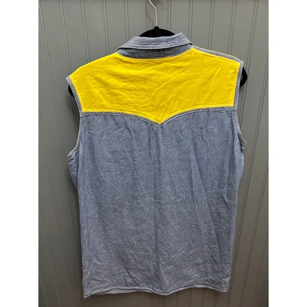 Carole Little Sport Vintage 90s Embroidered Western Denim Sleeveless Shirt 14 - Image 3