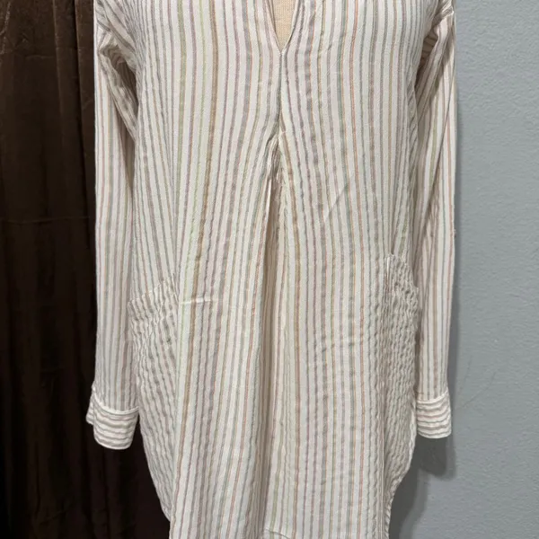 Free People Striped Tunic Shirt‎ Womens XS Long Sleeve Boho Split Neck Pullover - Image 11