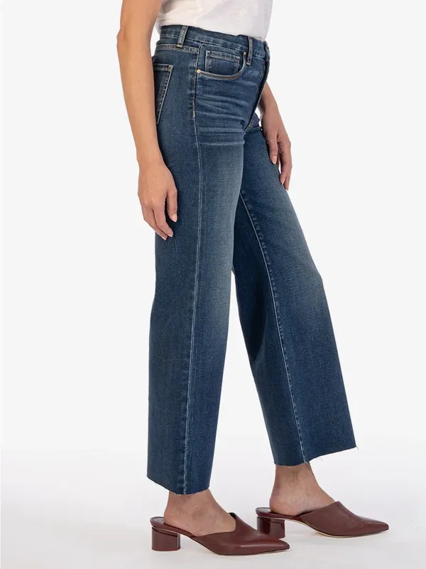 Kut From the Kloth Meg High Rise Fab Ab Wide Leg Jeans Denim Yielded Wash Blue 8 - Image 3