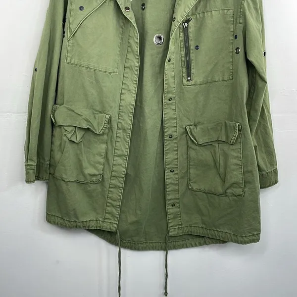 ZARA Oversized Rivet Roll Sleeve Utility Jacket Size X Small Green - Image 6