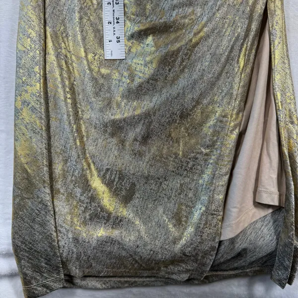 Anthropologie Gold Metallic Maxi Dress Sleeveless Ruched‎ Slit Cowl Neck S NEW - Image 6