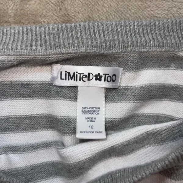 Vintage Y2K Limited Too Grey White Striped Cropped Sweater Top Size 12 Girls - Image 4