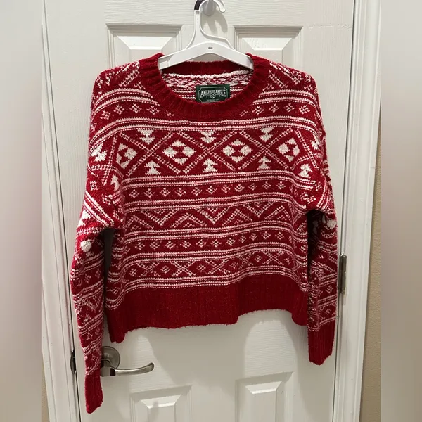 American Eagle Nordic Fair Isle Cozy Casual Sweater Size Small red white - Image 12