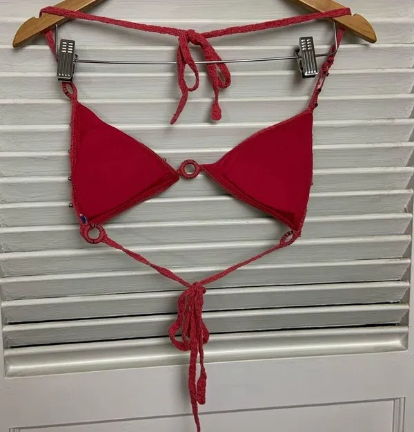 SM Salmon pink crochet triangle bikini top - Image 3
