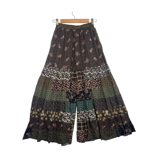 Earthbound Pants Womens Small Black Patchwork Palazzo Boho Hippie Festival Artsy - Image 2