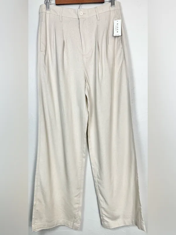 Risen Jeans Linen Blend Wide-Leg Pleated Trouser Pants Size Medium - Image 4