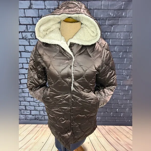 GRAN ORIENTE Woman’s lightweight Jacket w/Faux Fur Lining Hoodie Brown Small - Image 9
