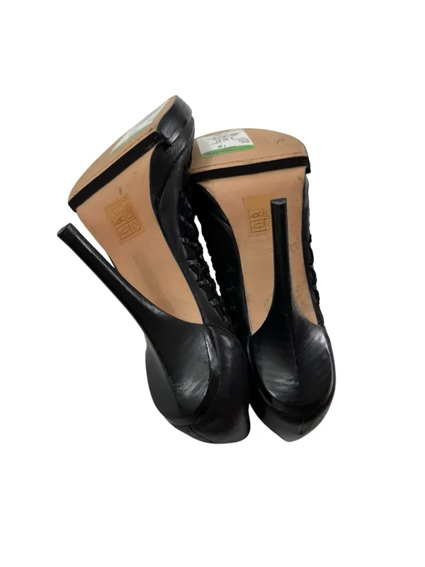 NWT Jeffrey Campbell Black Leather Woven Cutout Platform Stiletto Pumps Size 7 - Image 7