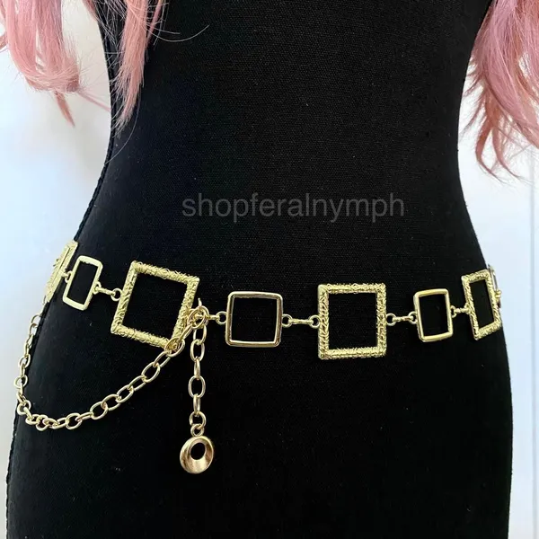 Gold Y2K Geometric Open Square Waist Chain Belt, Fits 22.5-41 Inches, X7GA1299 - Image 3