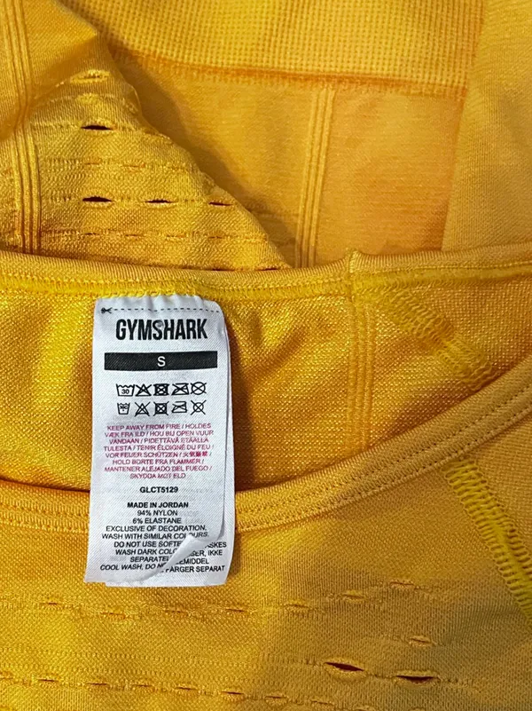 Gymshark Vibrant Yellow Gold Flawless Knit Long Sleeve Eyelet Athletic Crop‎ Top - Image 3