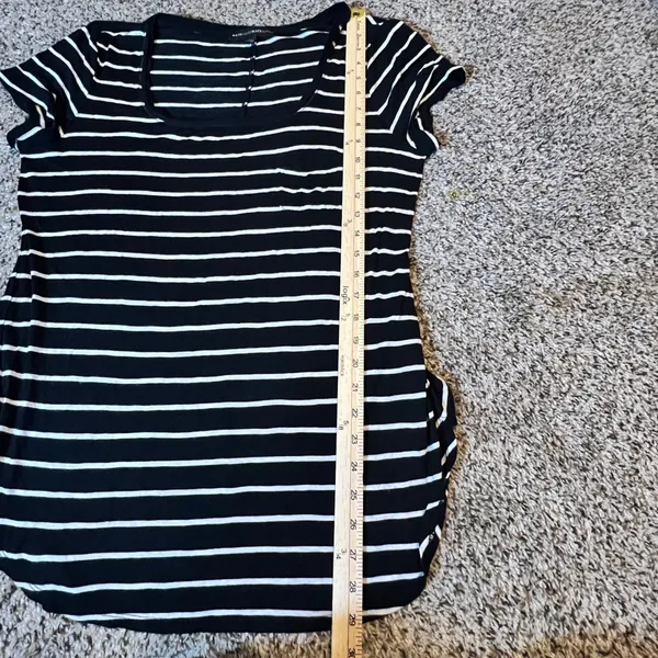 White House Black Market Black‎ White Striped Scoop Neck Tee Shirt Womens Medium - Image 5