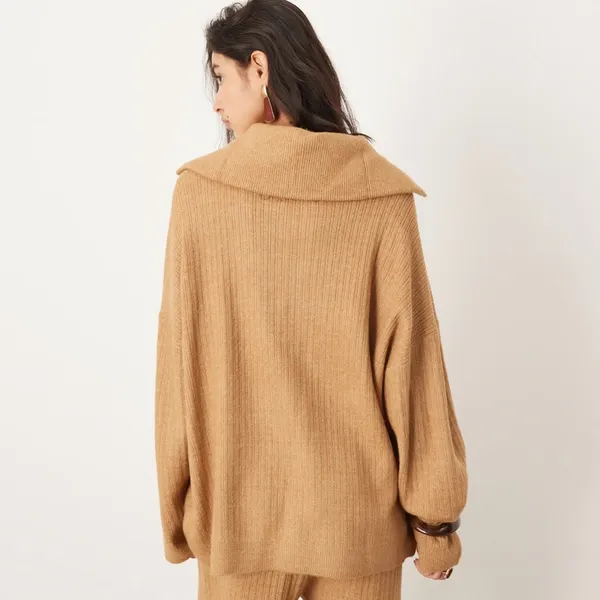 ASOS EDITION‎ Rib Knit Half Zip Oversized Turtleneck Collar Sweater Camel Size S - Image 10