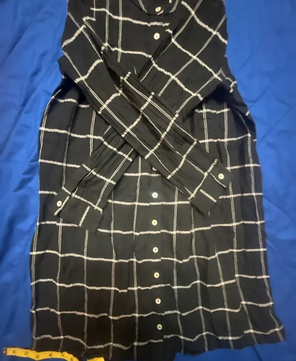 Madewell Women's Black and White Windowpane Print Collarless Button-Front Shirtd - Image 5