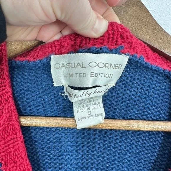 Vintage Nautical‎ Anchor Star Striped Chunky Knit Cardigan Sweater 90s Teacher - Image 5