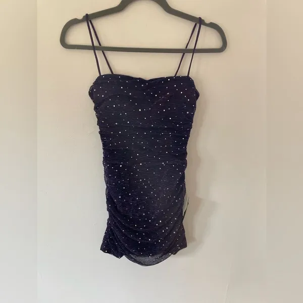 Lulus Flirty Vibes Purple Multi Sparkly Ruched Bodycon Mini Dress NEW size M - Image 9