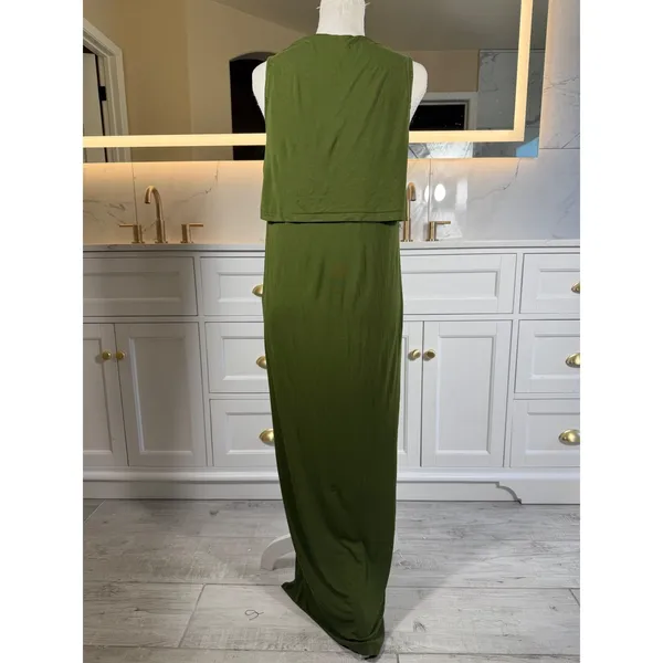 Next Maternity Maxi Dress Womens 12 Olive Green Nursing Layered Sleeveless - Image 6
