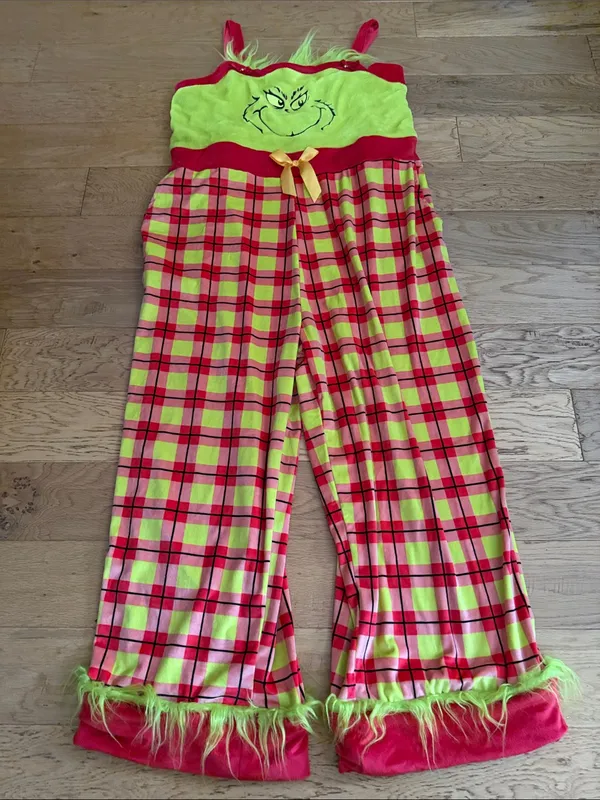 NWT - XXL (20) - Grinch Plaid Knit Pajama Set - Lime & Red - Image 2